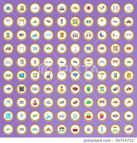 100 city element icons set in cartoon style 30754752
