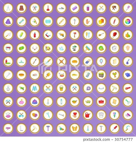 100 craft icons set in cartoon style - Stock Illustration [30754777 ...