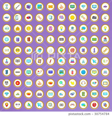 100 computer icons set in cartoon style 100 computer icons set in cartoon style 30754784