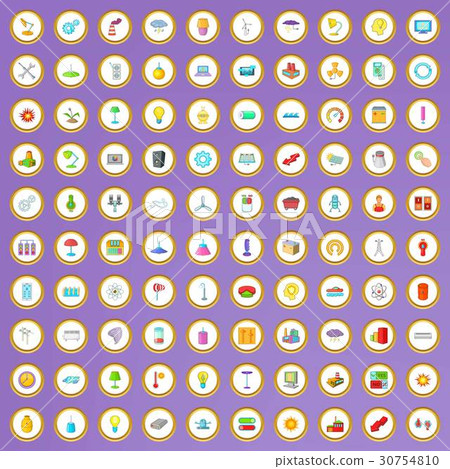 100 electricity icons set in cartoon style 30754810