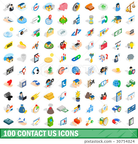 100 contact us icons set, isometric 3d style 30754824