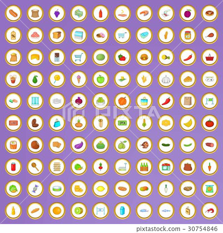 100 grocery shopping icons set in cartoon style 100 grocery shopping icons set in cartoon style 30754846