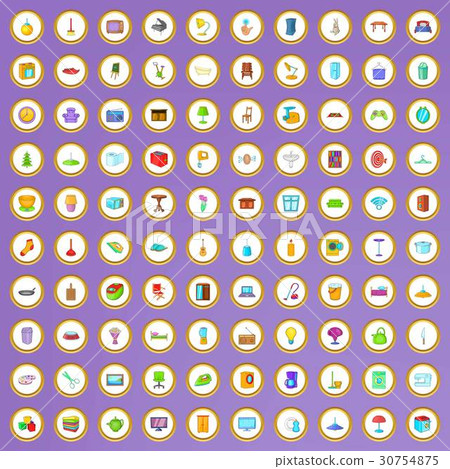 100 interior icons set in cartoon style 100 interior icons set in cartoon style 30754875