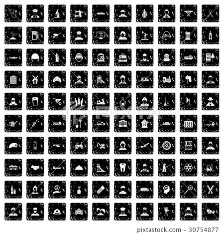 100 job icons set, grunge style 30754877