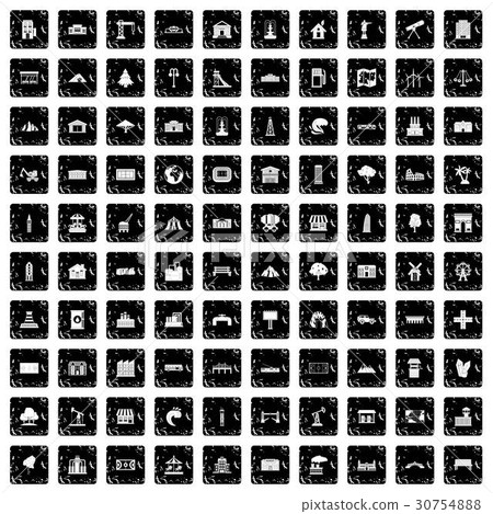 100 landscape element icons set, grunge style 100 landscape element icons set, grunge style 30754888