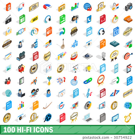 100 hi-fi icons set, isometric 3d style 30754922