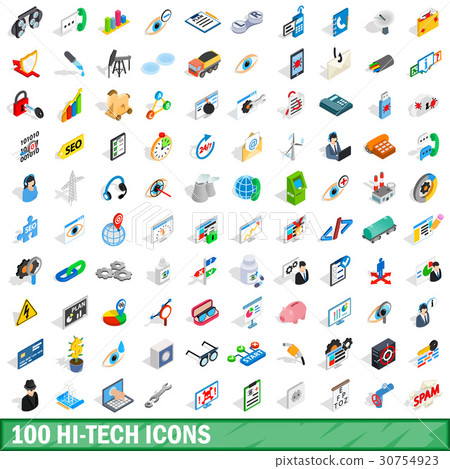 100 hi-tech icons set, isometric 3d style 100 hi-tech icons set, isometric 3d style 30754923