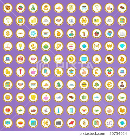 100 money and wealth icons set in cartoon style 100 money and wealth icons set in cartoon style 30754924