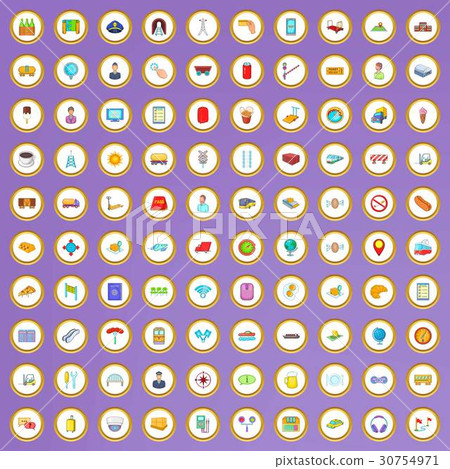100 railway icons set in cartoon style 100 railway icons set in cartoon style 30754971
