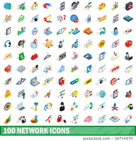 100 network icons set, isometric 3d style 100 network icons set, isometric 3d style 30754974