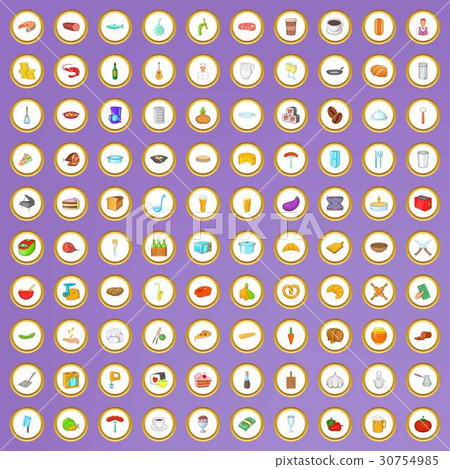 100 restaurant icons set in cartoon style 30754985