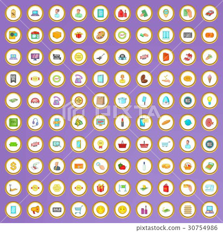 100 retail and sales icons set in cartoon style 30754986