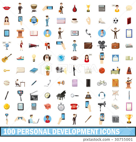 100 personal development icons set, cartoon style 100 personal development icons set, cartoon style 30755001