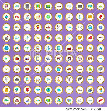 100 shipping icons set in cartoon style 100 shipping icons set in cartoon style 30755016