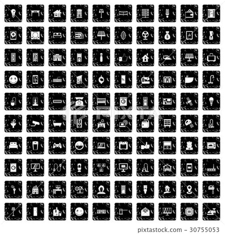 100 smart house icons set, grunge style 30755053