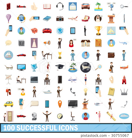 100 successful icons set, cartoon style 100 successful icons set, cartoon style 30755067
