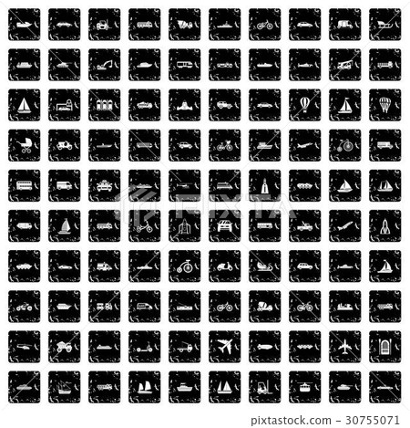 100 transportation icons set, grunge style 30755071