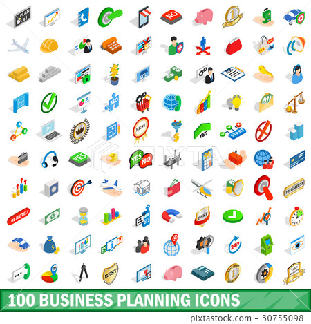 100 business planning icons set, isometric style 30755098