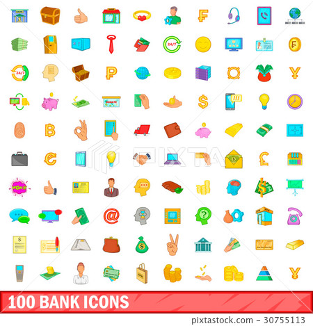 100 bank icons set, cartoon style 100 bank icons set, cartoon style 30755113