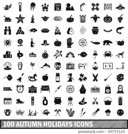 100 autumn holidays icons set, simple style 30755120