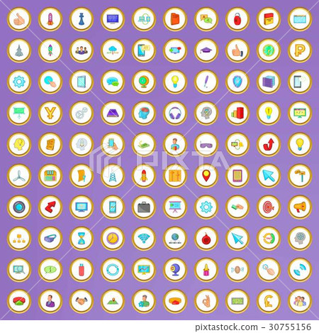 100 web design icons set in cartoon style 30755156