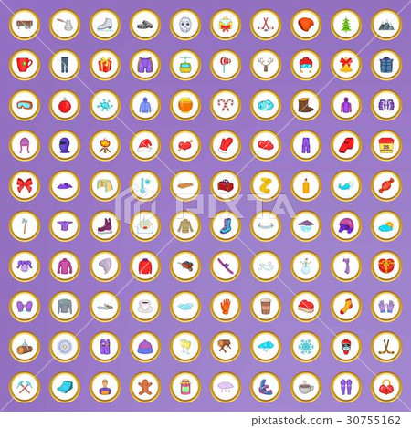 100 winter icons set in cartoon style 30755162