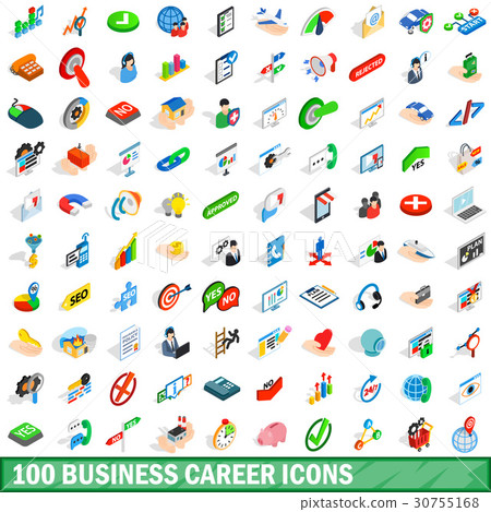 100 business career icons set, isometric 3d style 30755168