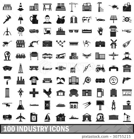 100 industry icons set, simple style 30755215