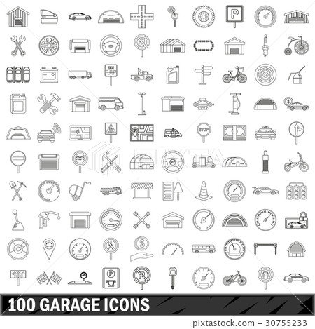 100 garage icons set, outline style 30755233