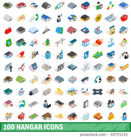 100 hangar icons set, isometric 3d style 30755242