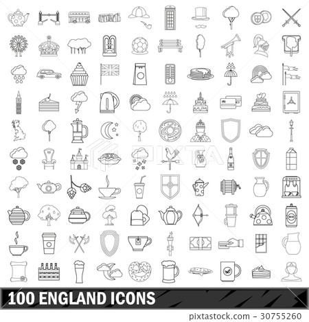 100 England icons set, outline style 100 England icons set, outline style 30755260