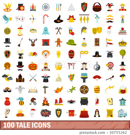 100 tale icons set, flat style 100 tale icons set, flat style 30755262