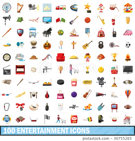 100 entertainment icons set, cartoon style 100 entertainment icons set, cartoon style 30755265