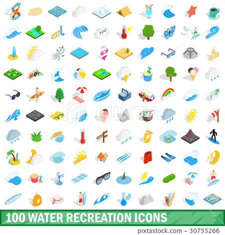 100 water recreation icons set, isometric 3d style 100 water recreation icons set, isometric 3d style 30755266