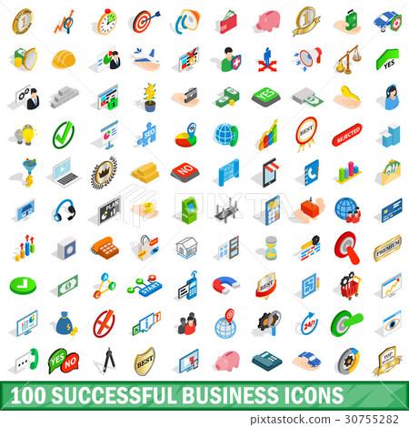 100 successful business icons set, isometric style 30755282