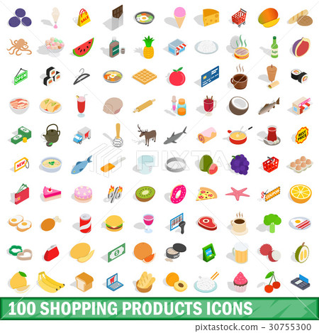100 shopping products icons set, isometric style 30755300