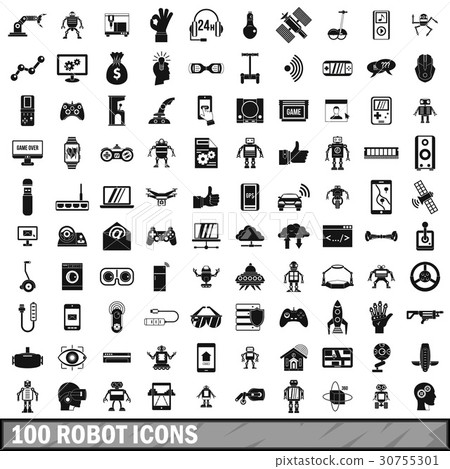 100 robot icons set, simple style 30755301
