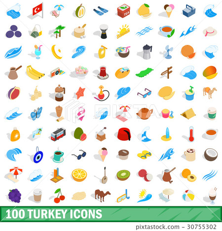 100 turkey icons set, isometric 3d style 100 turkey icons set, isometric 3d style 30755302