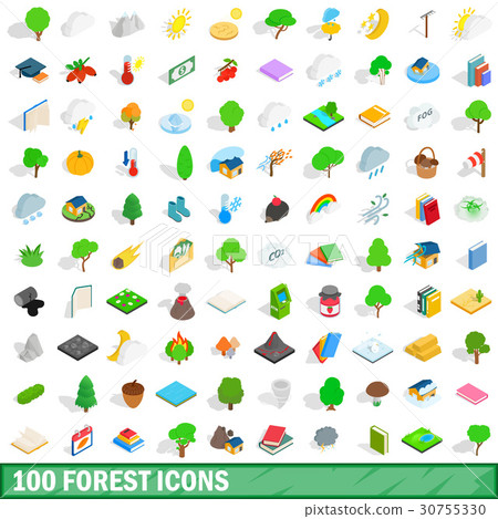 100 forest icons set, isometric 3d style - Stock Illustration [30755330 ...