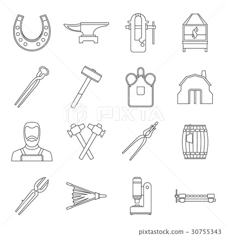 Blacksmith icons set, outline style Blacksmith icons set, outline style 30755343