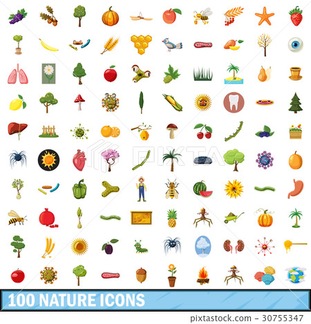 100 nature icons set, cartoon style 100 nature icons set, cartoon style 30755347