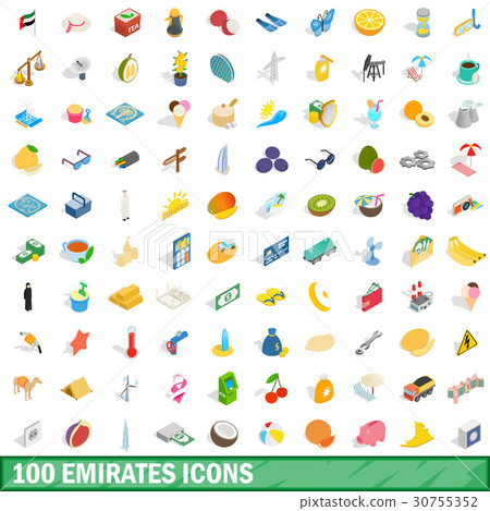 100 emirates icons set, isometric 3d style 100 emirates icons set, isometric 3d style 30755352