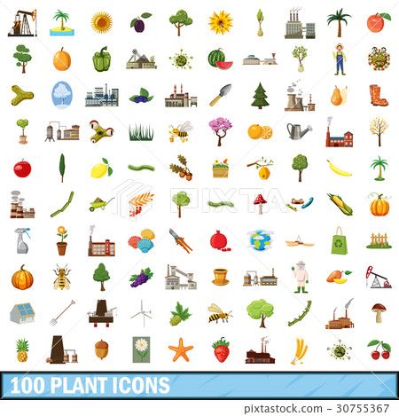 100 plant icons set, cartoon style 30755367