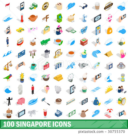 100 singapore icons set, isometric 3d style 30755370