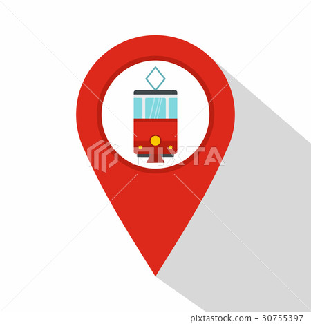 Red map pointer with tram symbol icon, flat style Red map pointer with tram symbol icon, flat style 30755397
