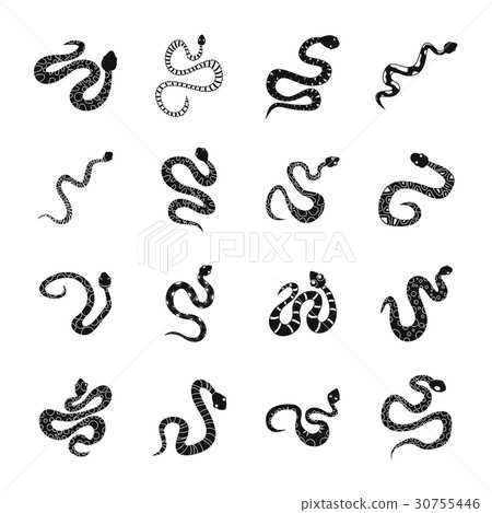 Snake icons set, simple style Snake icons set, simple style 30755446