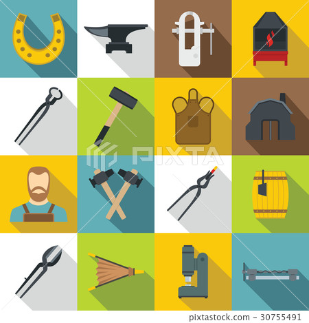 Blacksmith icons set, flat style Blacksmith icons set, flat style 30755491
