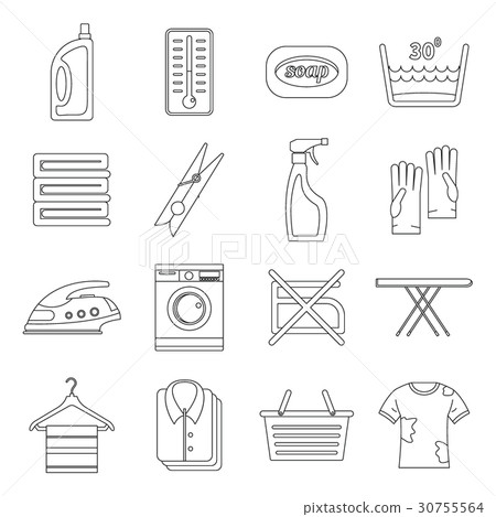 Laundry icons set, outline style 30755564