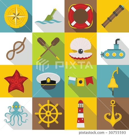 Nautical icons set, flat style Nautical icons set, flat style 30755593