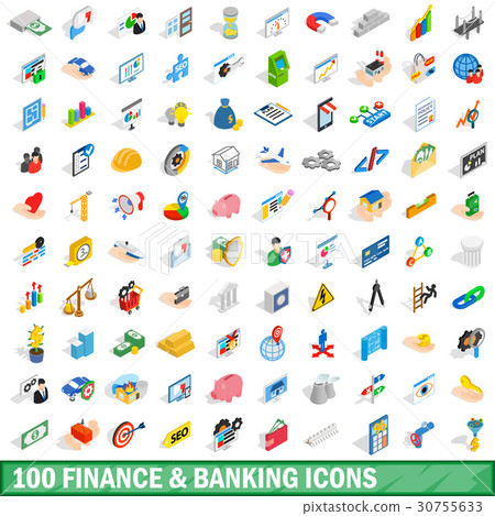 100 finance and banking icons set, isometric style 30755633